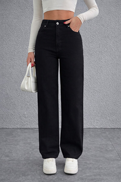 Polo State Women's High Waist Straight Leg Black Jean Trousers