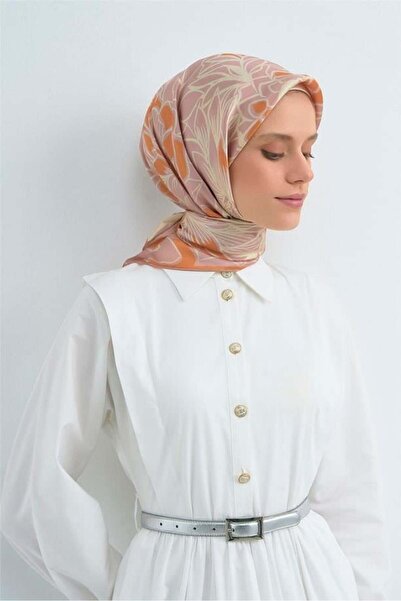 Armine Tivil Pure Silk Scarf 9539 - 56 Powder Orange Floral Pattern