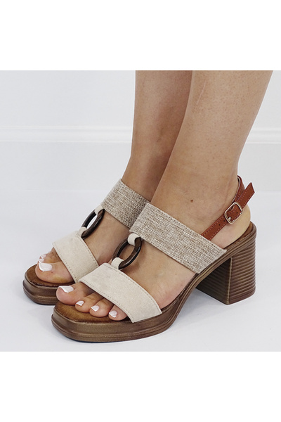 SOFILINE Sandale bej cu toc gros B-KA-73 M12