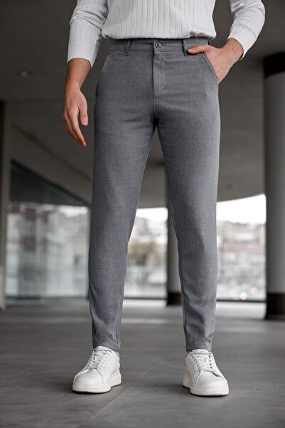 Ser Joven Men's Smoked Slim Fit Stretch Fabric Plain Fabric Trousers