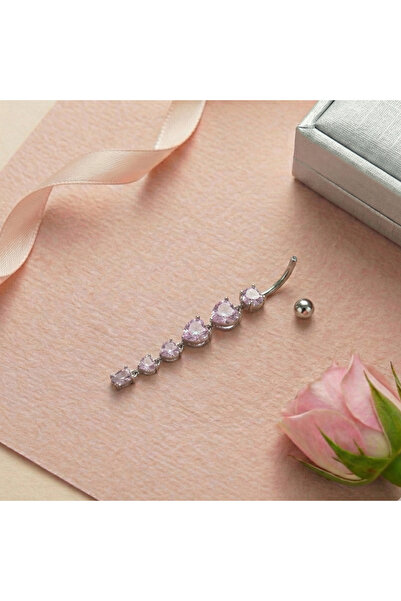 TakıLabirenti Pembe Kalp Göbek Deliği Piercingi-Kalp Şeklinde Sallantılı Pier...