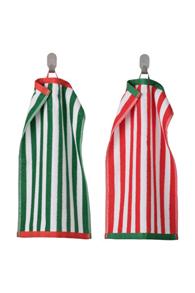 IKEA SLÅNHÖSTMAL Towel, green/white/red, 30 x 50 cm