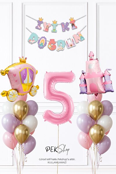 PEKSHOP 5 Yaş Prenses Konsept Doğum Günü Balon Zinciri Seti