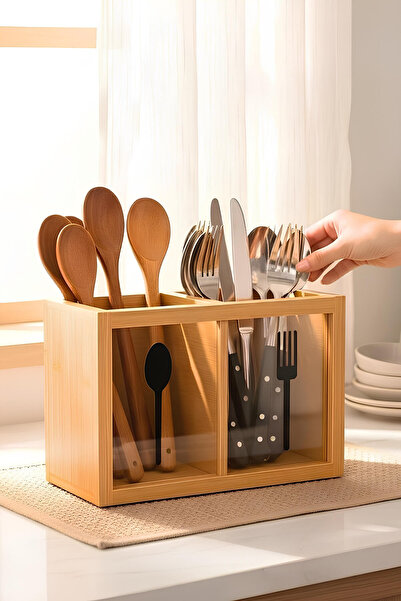 tutku home 2 Bölmeli Bambu Kaşıklık Pencereli (18*9*13 cm)