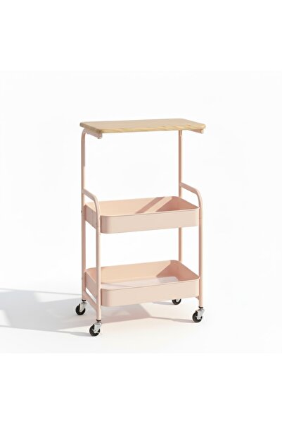 LIVVY عربة تقديم معدنية بثلاثة أرفف مزودة بعجلات - عربة متعددة الاستخدامات لل...