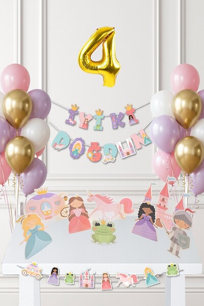 PEKSHOP 4 Yaş Prenses Doğum Günü Parti Süsleme Seti Balon Zinciri