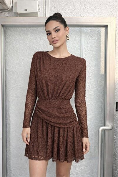 Neşeli Butik Women's Brown Lace Fabric Corsage Shoulder Shoulder Pad Piece Mi...