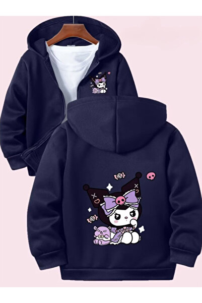 Baxia Girls' Printed Hooded Cardigan Sweatshirt with Zipper Navy Blue Black C...