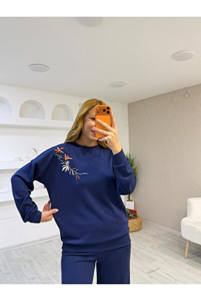 Trendingsize طقم مكون من قطعتين بتفاصيل مطرزة بالزهور ونسيج مودال