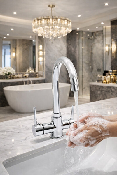 MUSLUQ صنبور حوض مطبخ كروم باستون معالج بالحرارة