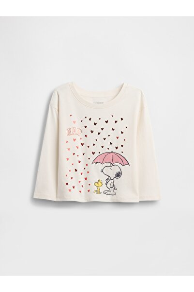 GAP Kız Bebek Krem Relaxed Peanuts Grafik Baskılı T-Shirt