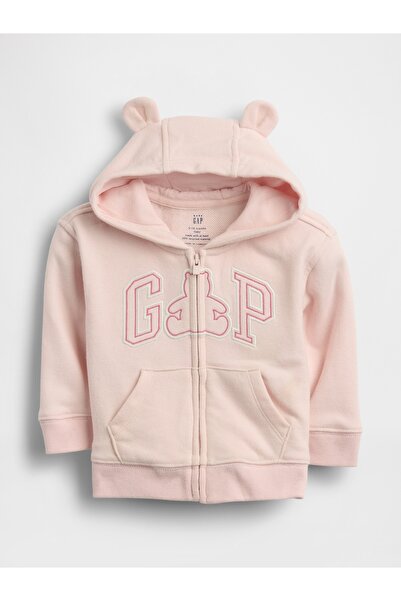 GAP Bebek Pembe VintageSoft Terry Logo Fermuarlı Sweatshirt