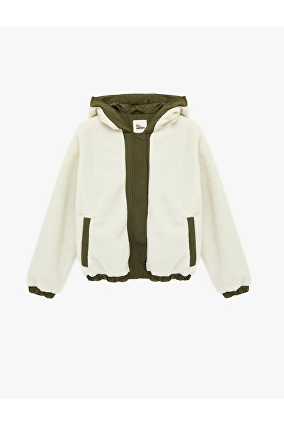 Koton Hooded Zippered Plush Jacket with Pocket Detail