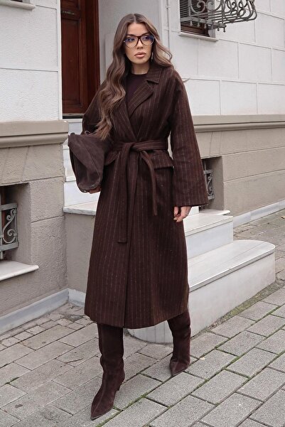 Lijuri Striped Belted Cashmere Coat 7123