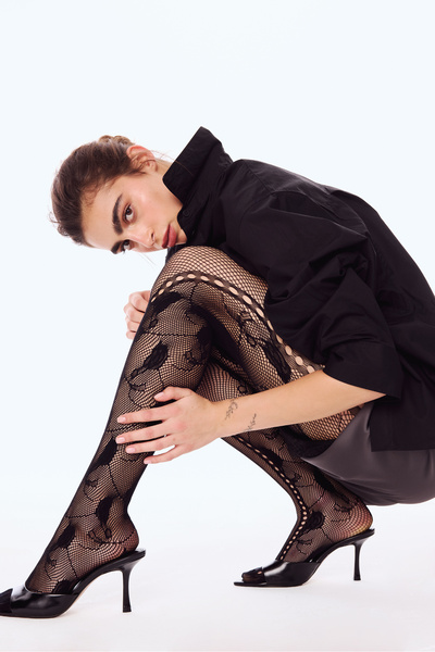 Penti Chiloți negri din plasă Floral Desire