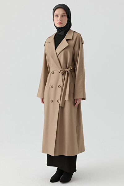 Tuğba Apolet Detaylı Kruvaze Trençkot - Vizon