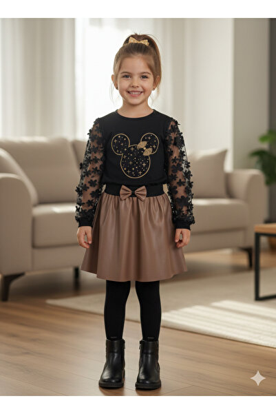 MODA Μαύρα μανίκια από τούλι και κινητά στοιχεία mi.ki li Σετ κοριτσιού με φο...