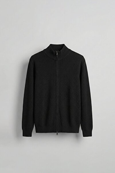 ablukaonline Men's Slim Fit Zippered Mock Neck Corded Fabric Knitwear Cardiga...