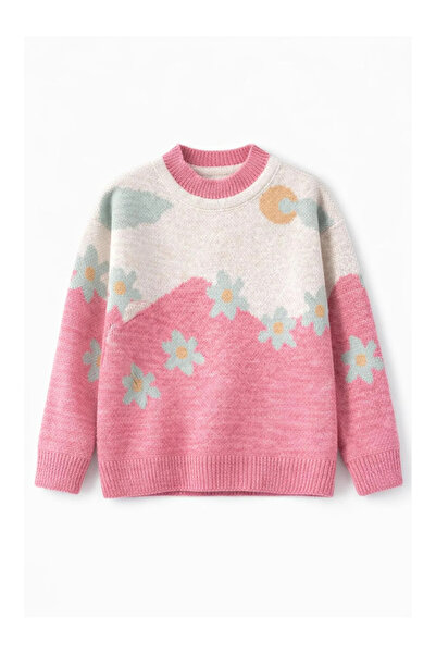 kidstalya Pembe Çiçekli Kız Çocuk Kazak