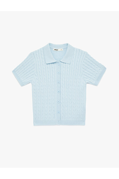 Koton Buttoned Short Sleeve Polo Collar Hair Knit Cardigan