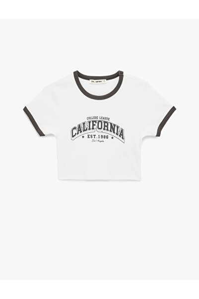 Koton Slim Fit Piped Short Sleeve Crew Neck Cotton Printed T-Shirt