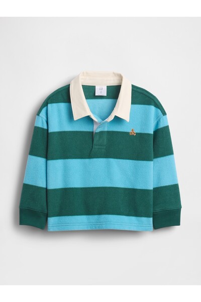GAP Erkek Bebek Turkuaz Cozy Stripe Polo T-Shirt