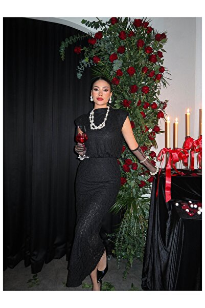 ESRAHELVACI Δαντελένιο φόρεμα με μηδενικά μανίκια και κάθισμα στη μέση