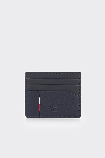 White Stone Navy blue premium horizontal leather men's card holder
