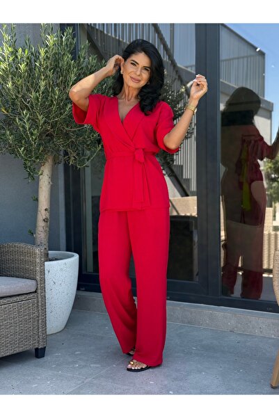 RAMONA BADESCU EXCLUSIVE Elegant women's two-piece set, drawstring wrap blous...