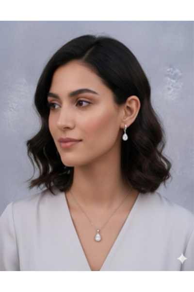 GLY ÇLKBİJUTERİ Kolye ve Küpe Çelik set (Gümüş)