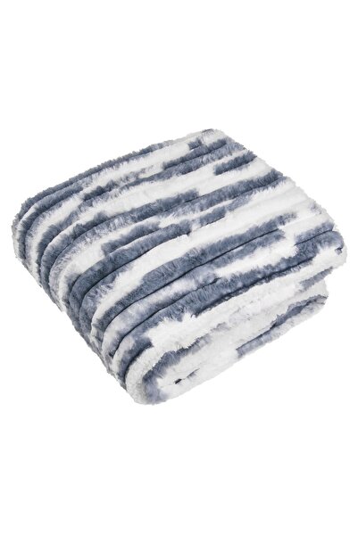 OEM Bleu White Faux Fur Blanket with Embossed Striped Pattern for Armchair 16...