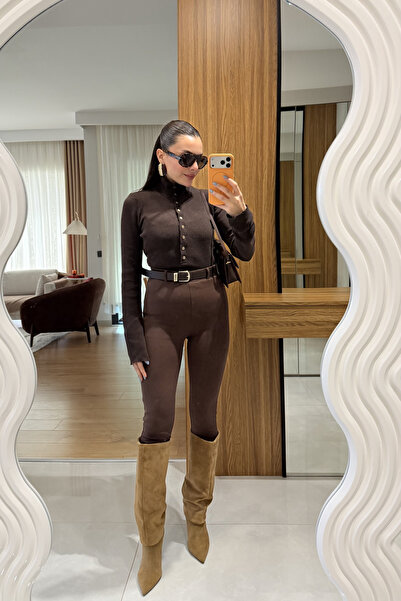 Gizem Ecemiş Raina Kahve Kemerli Tayt