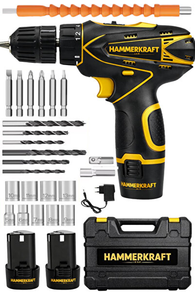HAMMERKRAFT Armut Model Çift Batarya 24 Parça Uç Seti Hediyeli 18 Kademe Tork...