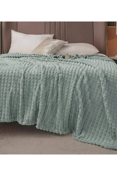FIONNA.RO Cocolino Blanket With Squares Medium Thickness - Greenish Gray