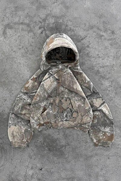 BALİNA Kamuflaj Retro Vintage Oversize Cropped Hırka