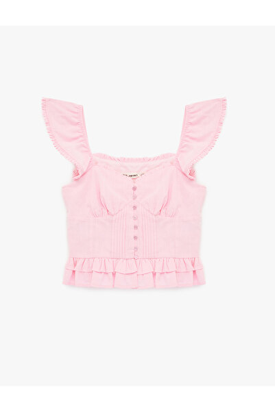 Koton Cotton Buttoned Ruffle Flounce Sweetheart Neckline Tank Top