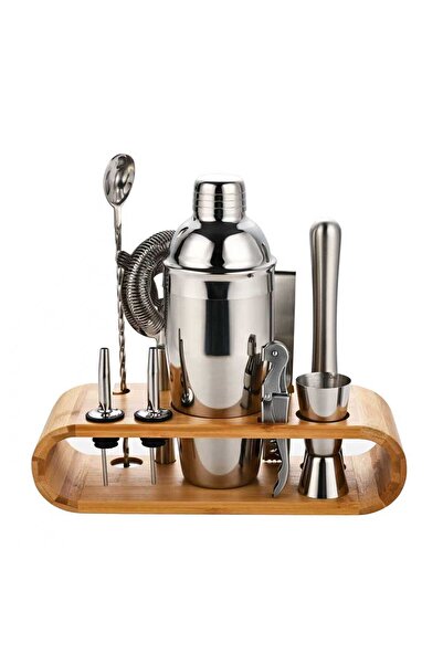 Bar Boss Ahşap Standlı 10 Parça Kokteyl Hazırlama Seti 750 Ml Shaker