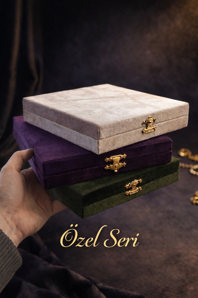 Eflatun Collection 3'lü Premium Takı, Aksesuar,Mücevher Kadife Kutu Seti