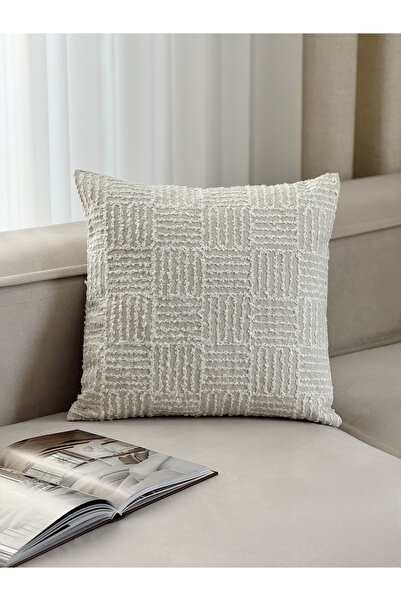 AYSA HOME DECOR Block Beige Single Throw Pillow Cover