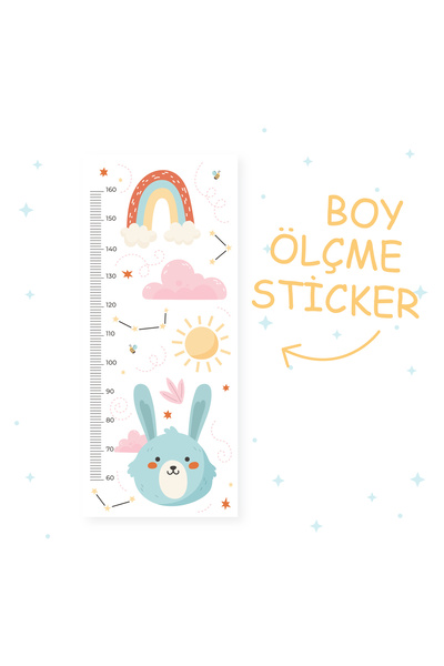 Baskı Atolyemm Sevimli Hayvanlar Temalı Boy Ölçme Sticker - Ölçüm Cetveli Duvar