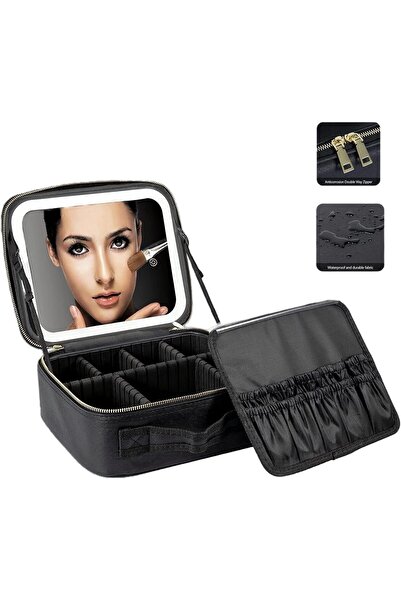Türkiye Makeup bag with LED lighted mirror,Adjustable Brightness LED Cosmetic...