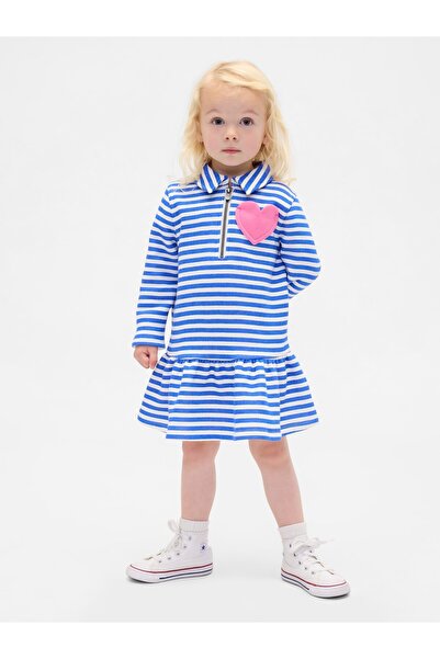 GAP Kız Bebek Mavi Yarım Fermuarlı Pullover Sweatshirt Elbise