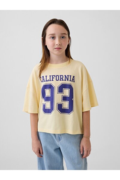GAP Kız Çocuk Sarı Oversized Grafik Baskılı T-Shirt