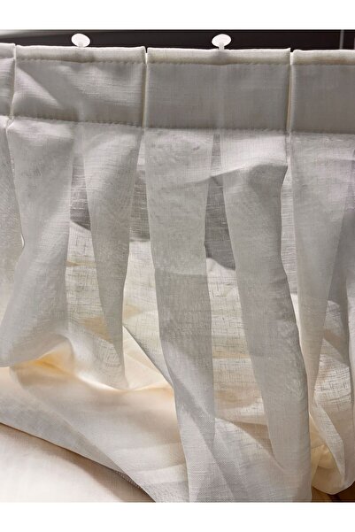 VANESSA PERDE Etek Kurşunlu Açık Krem Rengi Keten 1x3 Pileli Tül Perde