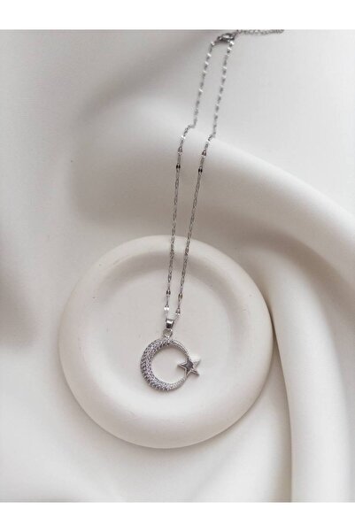 Minne Jewelry-Accessory Moon and Star Necklace - Steel Moon and Star Necklace...
