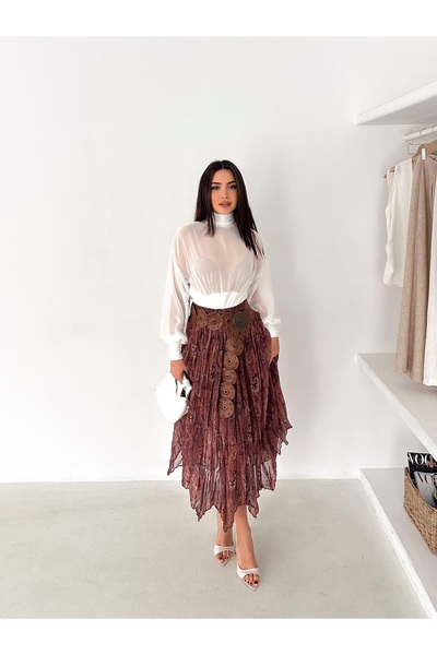 winmoda Ασύμμετρη φούστα από σιφόν με επένδυση – Ελαστική μέση, συμβατή με χι...