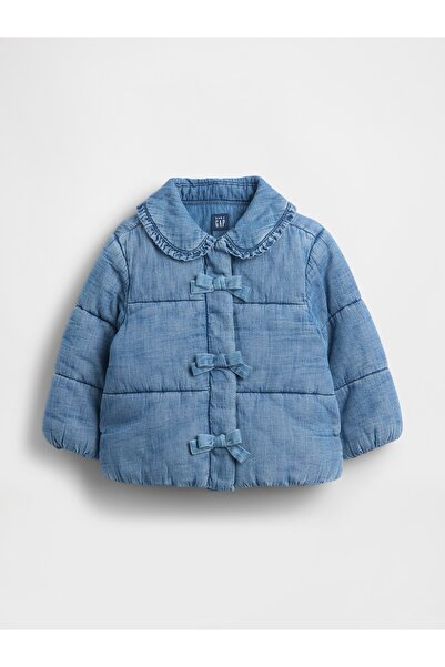 GAP Kız Bebek Açık Mavi Cozy-Lined Denim Puffer Şişme Mont