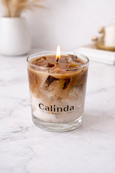 Calinda Candles Ice Karamel Latte Tasarımlı Çikolata Kokulu Soya Wax & Jel Mu...