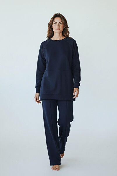 ECE GİYİM Women's Tunic with Front Seams and Six Straps, Pants with Elastic W...