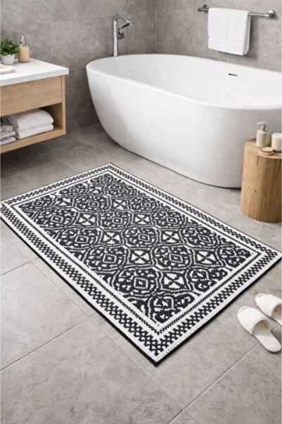 INTERIOR DESIGN Black and White Geometric Cotton Rug 50x80 cm - Washable for ...